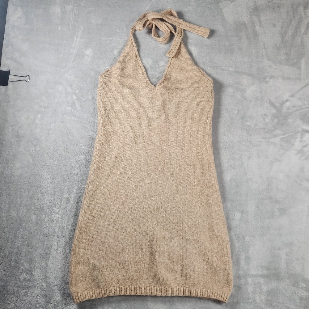 Princess Polly Blair Beige Knit Halter Mini Dress S/M Soft Girl Coquette